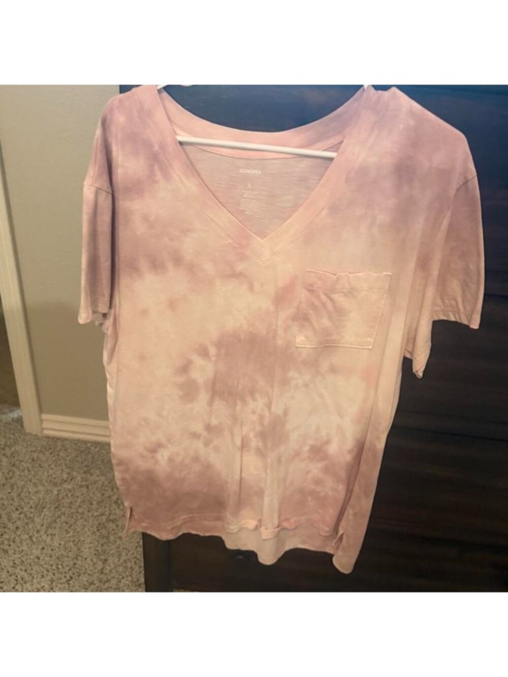 Pink tie-dye Sonoma Goods for Life v-neck shirt #tiedye #vneck